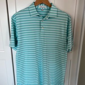 Peter Millar Green Stripped Logo Golf Shirt